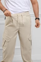 بنطلون رجالي بجيوب جانبية بقصة واسعة - بنطال كارجو...