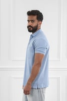 تيشرت رجالي صيفي بياقة بولو وأزرار مع جيبة على الص...