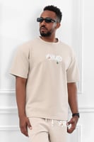 طقم رجالي صيفي كاجوال اوفر سايز مريح مكون من تيشرت...