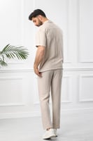 طقم رجالي بحري طويل سادة بأكمام متوسطة الطول مطوية