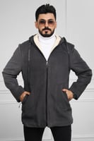 معطف رجالي شتوي بمظهر صوف مبطن بالفرو مزود بجيوب