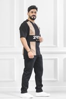 طقم رجالي صيفي كاجوال اوفر سايز بنطال طويل تيشرت ب...