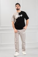 طقم رجالي أوفر سايز نص كم بنطال طويل