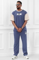 طقم رجالي صيفي كاجوال اوفر سايز مكون من تيشرت بأكم...