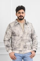 جاكيت رجالي شتوي سحاب فرو مغسول بأكمام مزمومة وجيب...