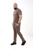 طقم رجالي صيفي كاجوال بنطال مع تيشرت سادة بياقة مد...