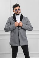 معطف بياقة عالية بمظهر صوف - معطف شتوي بمظهر صوف