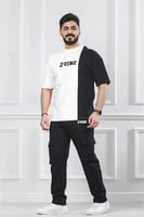 طقم رجالي صيفي كاجوال اوفر سايز تيشرت بشعار تورنز...