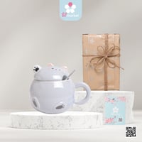 كوب رمادي سراميك مع الغطاء Q028