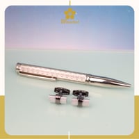 طقم قلم وكبك فضي مع العلبة ماركة SF