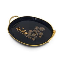 طقم صواني تقديم بيضاوية أكريليك 3 قطع لون أسود بمق...