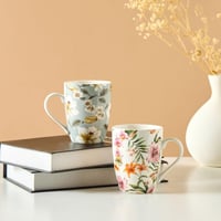 كوب صيني عظمي جديد مطبوع زهور - 340 مل