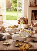 طقم صواني فرن بورسلان مستطيلة 3 قطع مع حامل شمع وغ...