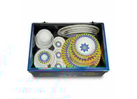 طقم غضار ميلامين تراثي مكون من 62 قطعة باللون الاز...