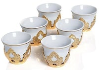 طقم فناجين قهوة عربية ميرة لـ 6 أشخاص – لون ذهبي أ...