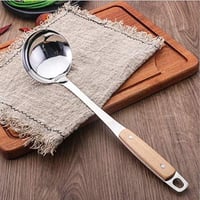 مغرفة من الفولاذ المقاوم للصدأ بمقبض خشبي فضي/بني