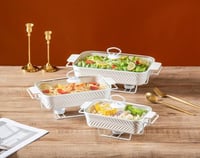 طقم صواني فرن بورسلان مستطيلة 3 قطع مع حامل شمع وغ...