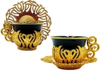 طقم تقديم قهوة سوداء لشخصين مع تفاصيل حجرية وصينية...