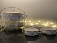 طقم شُربة سيراميك رمضاني بقاعدة ذهبية – 9 قطع فاخر...