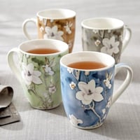 كوب صيني عظمي جديد مطبوع زهور - 340 مل