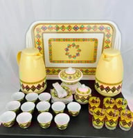 طقم بيالات شاي وفناجين قهوه مع الترامس36 قطعة- نقش...