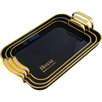 طقم صواني تقديم 3 قطع أسود بمقابض ذهبية – أكريليك/...