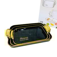 طقم صواني تقديم 3 قطع أسود بمقابض ذهبية – أكريليك/...