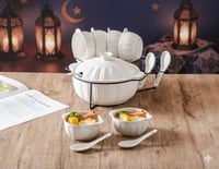 طقم حساء تورين بورسلين أبيض فاخر 15 قطعة – وعاء كب...