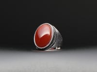 خاتم فضة عيار 925 - حجر عقيق احمر