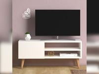 طاولة تلفاز 90 سم- أبيض×خشبي