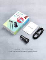 شاحن سيارة منفذين بقوة 25 واط مع كيبل ايفون - أسود...