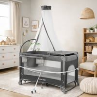 سرير ومحبس اطفال بناموسية وألعاب + طاولة تغيير