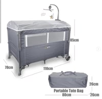 سرير ومحبس اطفال بناموسية وألعاب + طاولة تغيير