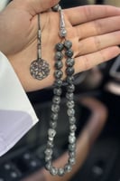 سبحة عقيق رمادي طربزونة فضة