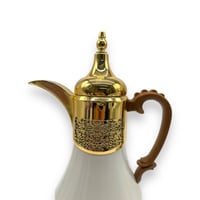 طقم ترامس العنود شاي وقهوة ابيض ذهبي يد خشب