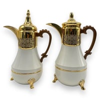 طقم ترامس العنود شاي وقهوة ابيض ذهبي يد خشب