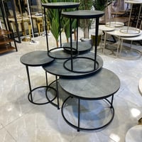 طقم 6 طاولات قهوة سطح خشبي لون رصاصي اسود