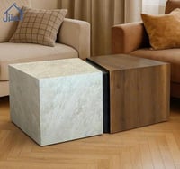 طقم طاولات جانبية مكعب بديل حجر وخشب بتصميم عصري
