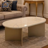 طاولة وسط قهوة بيضاوية – بديل الرخام بتصميم فاخر