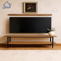 طاولة تلفزيون خشب طبيعي مع رف سفلي من الخيزران مقا...