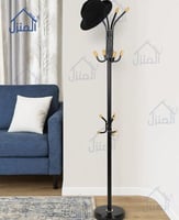 شماعة ملابس أرضية معدنية بمقابض خشبية – أسود وبني...