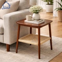 طاولة جانبية خشبية بسطح مربع ورف سفلي