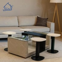 طقم طاولات قهوة زجاجية ومساند دائرية 5 قطع