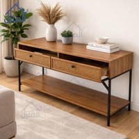 طاولة كونسول «سيلفا» خشبية بدرجين خوص وإطار أسود