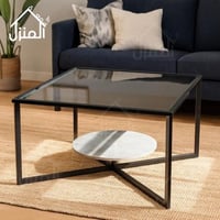 طاولة قهوة زجاجية مربعة – تصميم فاخر برف سفلي دائر...