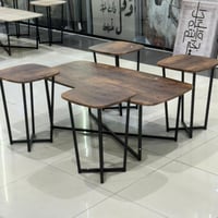 طقم 5 طاولات قهوة سطح خشب دائري لون بني