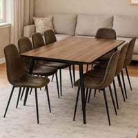 طاولة طعام مع 8 كراسي لون بني خشبي أسود