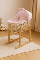 سلة موسى وردي مع حامل هزاز خشبي