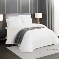 طقم مفرش فندقي سادة لون أبيض مطفي بدون حشوة مقاس م...