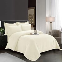 طقم مفرش فندقي مقلم لون سكري بدون حشوة مقاس مزدوج...